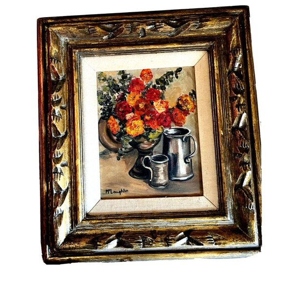 Original Oil Painting Impressionist-Still Life-Signed McLaughlin Gold Frame VTG - Picture 1 of 10